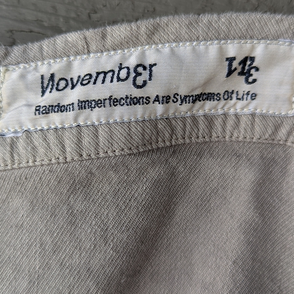 November 11 Taupe Khaki Linen Cupro Drop Crotch Bermuda Shorts Size Small - Picture 6 of 9
